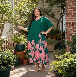 Gypsie Blu Floral Printed Caftan Dress for Women Comfy Loose Maxi Dresses